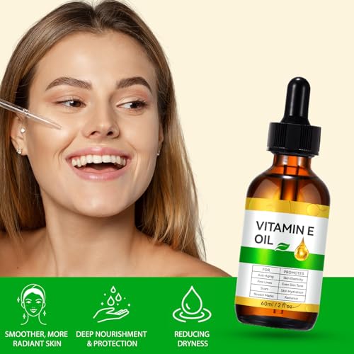 Bieyoc Vitamin E Oil, Body Oil Blend 75,000 IU Boost Skin Collagen, Hydrate and Plump Skin, Reduce Fine Lines and Scars, 2 Fl Oz