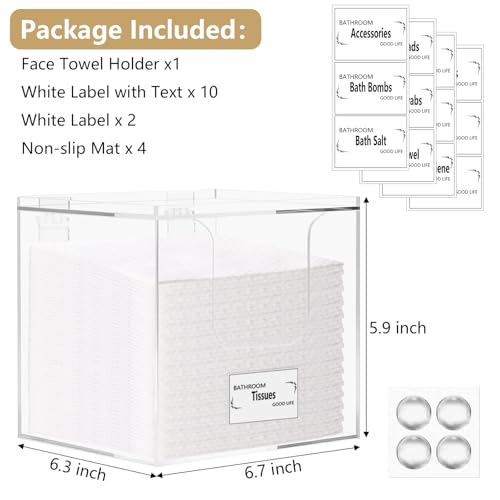 AmasSmile Facial Towel Holder ? Disposable Face Towel Acrylic Storage Box for Bathroom, Clean Skin Club Box with Non-Slip Pads, Holds XL Clean Towels (Excluding Facial Towels)