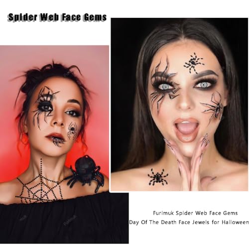 2 Sheets Spider Face Jewels Gems Tattoos for Halloween Makeup, Spider Web Crystal Rhinestone Temporary Sticker Body Face Jewels Stick on Halloween Festival Rave Party Dress-up