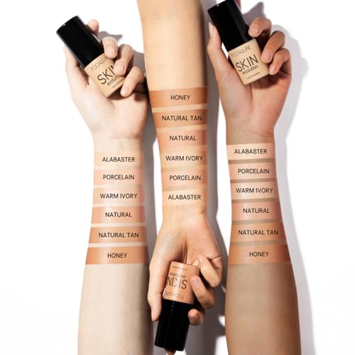 FOCALLURE 2 Pcs Liquid Foundation, Skin Evolution Foundation + Concealer, Full Coverage Foundation Makeup, Durable, Waterproof, Oil-Control, Hides Wrinkles & Lines, Natural
