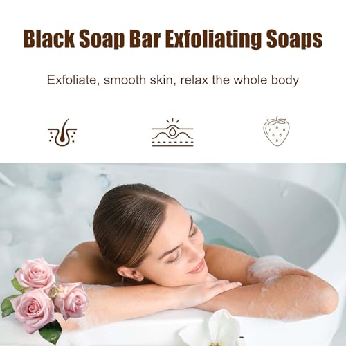 Morocco Black Soap with Argan and Rose, 200g Black Soap Bar Exfoliating Soaps, Moroccos Body Scrub with Exfoliating Glove (2)
