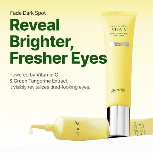GOODAL Green Tangerine Vitamin C Dark Spot Care Eye Cream | Clinically Tested Dark Circle & Dark Spot Brightening, Improved Elasticity, Gentle & Fragrance-Free Korean Skincare 1.01oz / 30ml