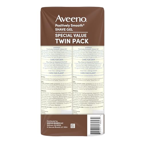 Aveeno Positively Smooth Moisturizing Shave Gel with Soy, Aloe & Vitamin E helps Prevent Nicks, Cuts & Razor Bumps, Creamy Shave Gel for a Close, Smooth Shave, Lightly Fragranced, Twin Pack, 2 x 7 oz