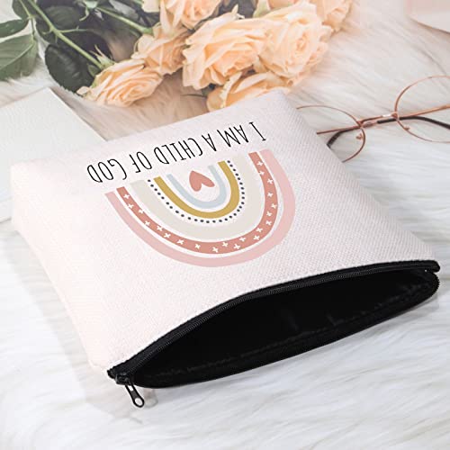 POFULL Christian Salvation Quote Gift Goddaughter Gifts for Women I am A Child OF God Cosmetic Bags Baptism Gift (I AM A CHILD OF GOD bag)