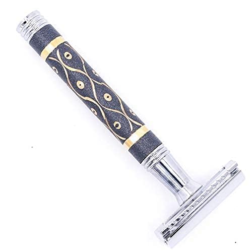 Parker 65R Super Heavyweight Double?Edge Safety Razor ? Sandstone?Textured Brass Handle for Precise Grip & Control, 4" Long Handle ? Includes 5 Premium DE Blades