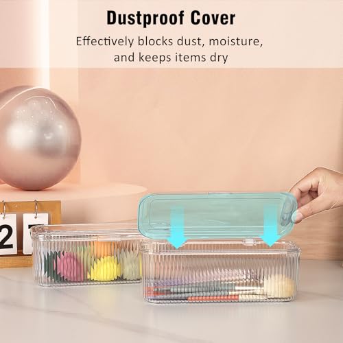 JessLab Makeup Brush Holder Organizer, Clear Makeup Sponges Organizer,Cosmetic Storage Case with Lid Display Case for Vanity, 1 Compartment (2 Pack)