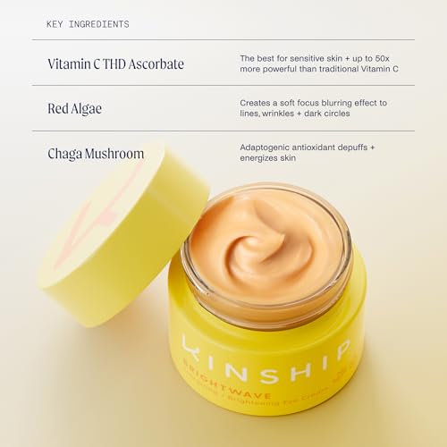 Kinship Brightwave Vitamin C Under Eye Brightener Cream for Sensitive Skin | Dark Circles Under Eye Treatment | Diminishes Fine Lines | Hydrating Eye Cream w/Antioxidants | Fragrance Free, (0.5 Oz)