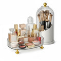 Makeup Organizer 2-Pack, Clear Makeup Brush Holder with Lid + Rotating Tray, Countertop Use, Cosmetic Storage, Make Up Organizers for Counter, Make Up Brush Holder Set for Bathroom Vanity & Dresser