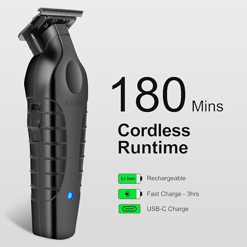 KEMEI 2299 Hair Trimmer for Men, Zero Gapped T-Blade Clippers for Edging & Lining, Cordless Barber Liners with Extra Replacement Blade, USB Rechargeable Grooming Kit for Beard & Dry Shaving (Black)