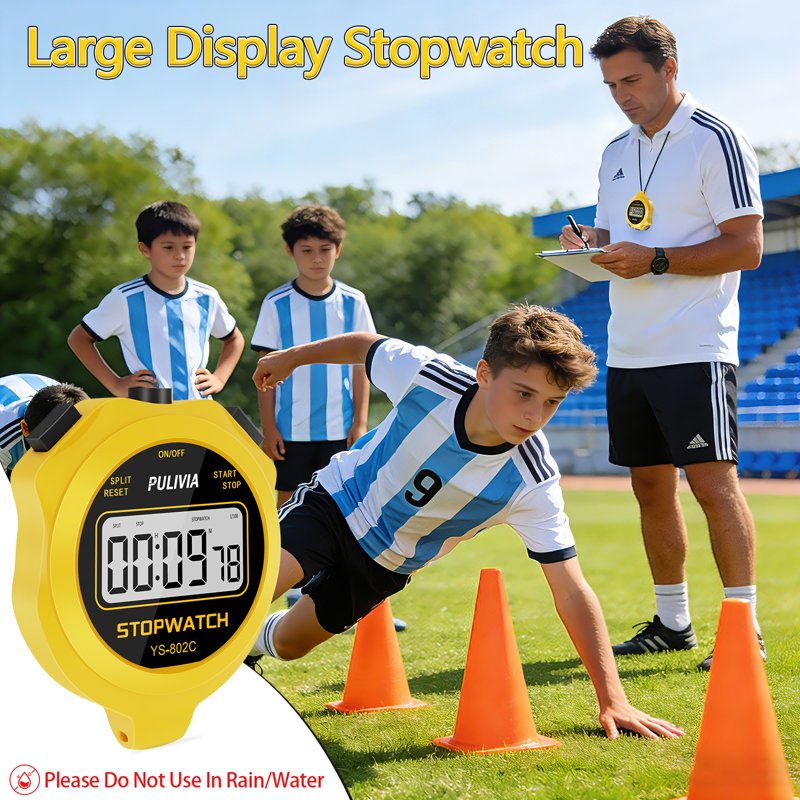 Digital Sport Stopwatch Timer - Large Display, Lap & Split Timing, Silent Operation