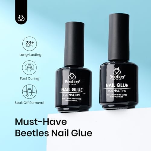 beetles Gel Polish 9 In 1 Gel Nail Glue for Clear Acrylic Nail Tips 2 Pcs 15ml Long Lasting Nail Gel Kit for False Nails Tips, Base Blooming Nail Gel, Spring Nail Art, U V Light Required