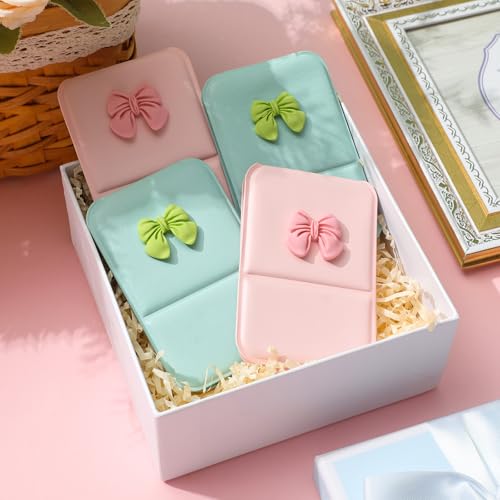 Amyhill 24 Pcs Party Favor Compact Fold Mini Mirror Preppy Bow Gift for Women Birthday Bridal Shower Bachelorette Graduation Party Supplies (Folding,Pink and Green)
