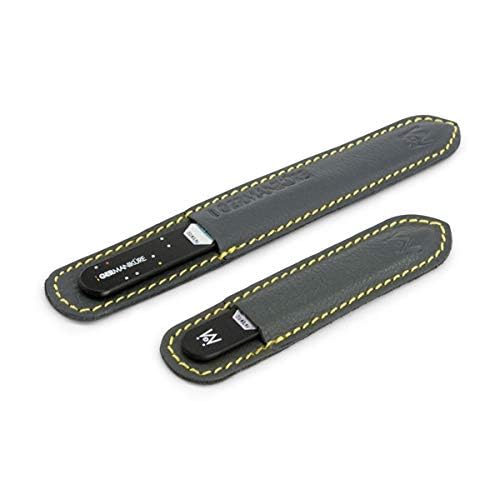 GERMANIKURE 2 Pc Black Glass Nail File Set with Suede Sleeves - Fingernail File & Small Travel Nail File - Professional Manicure & Pedicure Kit for Natural Nails - Ethically Made in Czech Republic