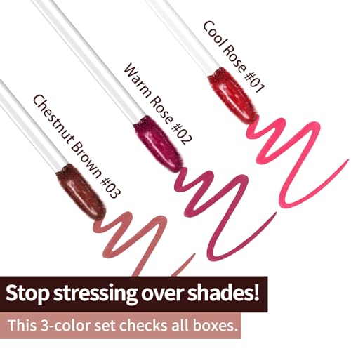 3Pcs Lip Stain Peel Off Set, Peel Off lip Liner Stain Long Lasting Waterproof, Matte Lip Tattoo Tint Transfer Proof, Highly Pigmented Color Lip Makeup(#01+02+03)
