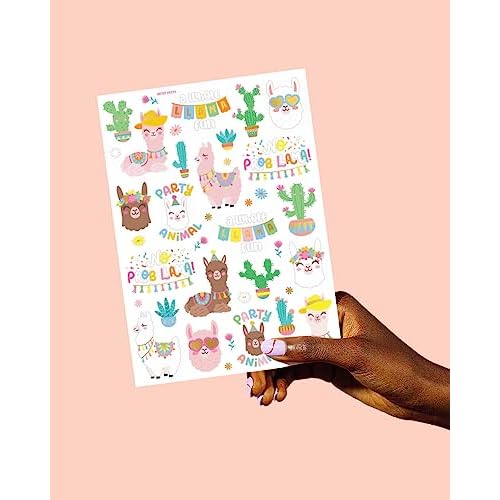 xo, Fetti Llama Temporary Tattoos - 46 Metallic Designs | Fiesta Animal Birthday Party Decorations, Cactus Desert Party Favors, Llama Arts and Crafts