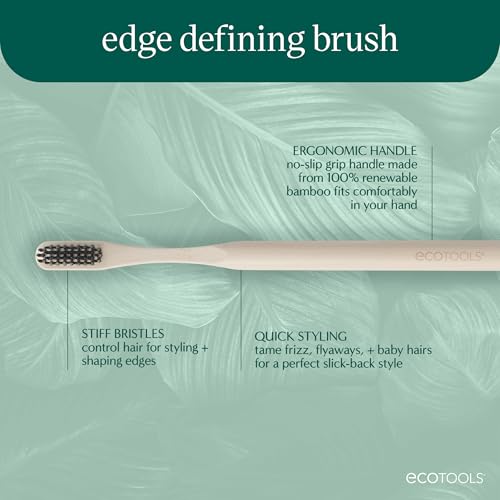 EcoTools Edge Defining Hairbrush, For Precision Styling, Tame Edges, Baby Hair, & Frizz, Dense Synthetic Bristles, Small Brush Head To Style Hairline, Renewable Bamboo, Cruelty-Free, 1 Count