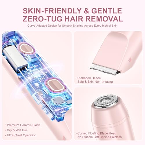 Electric Bikini Trimmer for Women,Personal Shaver for Face,Legs,Underarms,Painless Electric Women's Razor,IPX7 Waterproof,Rinsable Pubic Hair Trimmer,Cordless Portable Rechargeable Remover,Pink