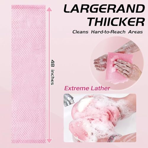 Blissal Exfoliating Shower Towel, 2-in-1 Exfoliating Towel, Premium Scrub Wash Cloth for Body Face, Blissal exfoliating Towels-Body Scrubber with 2 Sides for All Skin Types (Black+Pink)