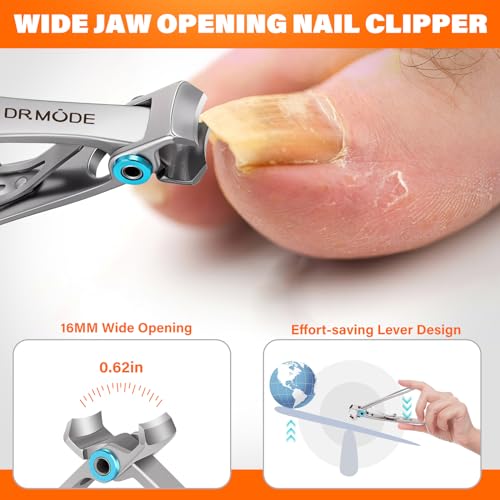 Toenail Clippers for Seniors Thick Toenails, Wide Jaw Opening Large Toe Nail Clippers for Men Thick Nails, Angled Head ErgonomIc Nail Clippers with Catcher, Slanted Curved Ingrown Toenail Clippers
