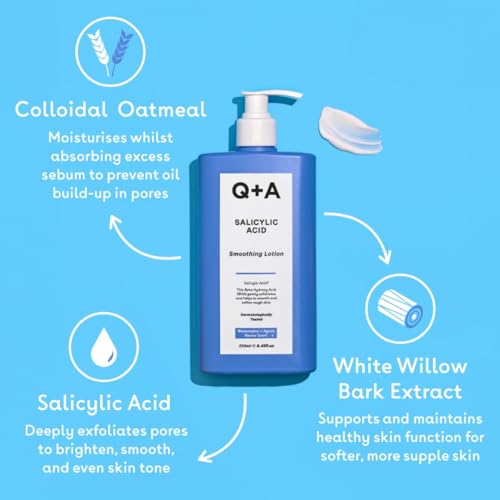 Q+A Salicylic Acid Smoothing Body Lotion (250ml), Body Moizturiser with Watermelon & Agave Scent, Body Butter Alternative, Smooths Rough Bumpy Skin, Clears Blemishes & Uneven Texture