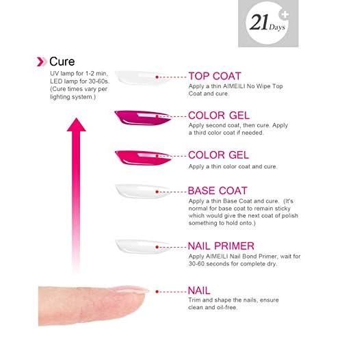 AIMEILI Gel Nail Polish No Wipe Top and Base Coat Set, and Clear Color Pink Nude White Soak Off Gel Nail Polish Set Of 12pcs X 8ml