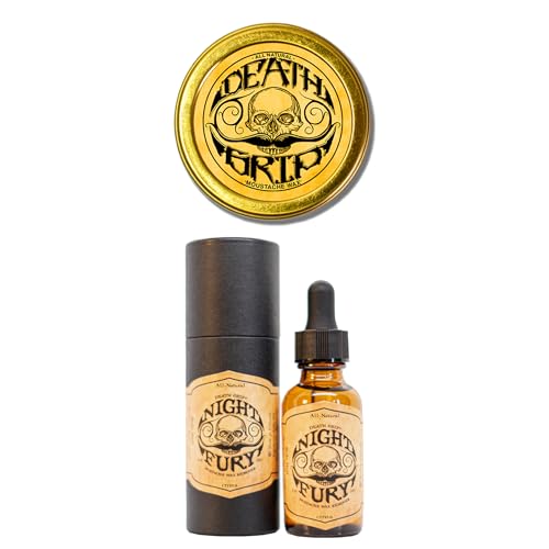 THE VINTAGE GROOMING CO. Death Grip Extra Strong Mustache Wax and Night Fury Mustache Wax Remover Oil Set