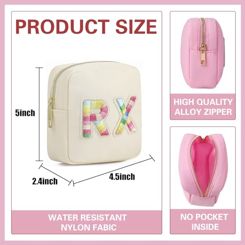 uekeboag 2Pcs Personalized Nylon Rx MEDS Cosmetic Bag, Cute Chenille Letter Patch Medicine Drug Pouch with Zipper,Preppy Makeup Travel Vitamin Bag for Women and Girls (RX+MEDS)