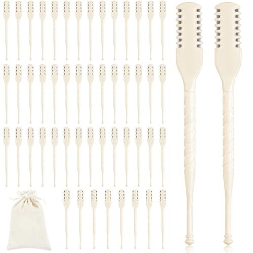 Lothee 50 Pcs Manual Nose Hair Trimmer, Nasal Hair Cutter Bulk for Women, Portable 360 Rotating Nose Hairs Remover Tools for Home, Travel and Beauty Salon, Velvet Storage Bag (White)