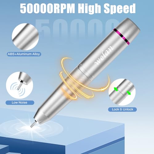 Electric Nail Drill Professional 50000RPM, Fast Removal Electric Nails Drill, 6000mAh Rechargeable Portable Nail Drill Machine for Acrylic Gel Nails, Manicure Polishing for Salon Home