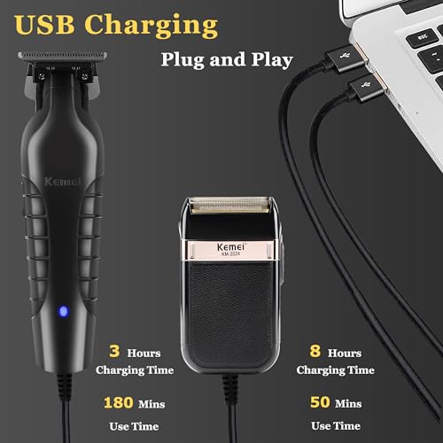 KEMEI Hair Trimmer for Men Professional & Waterproof Foil Shaver with Replaceable Foil Mesh, Zero Gapped Hair Clippers, Cordless Electric Razor for Men, Mens Grooming Shaving Kit, KM 2299, KM 2024