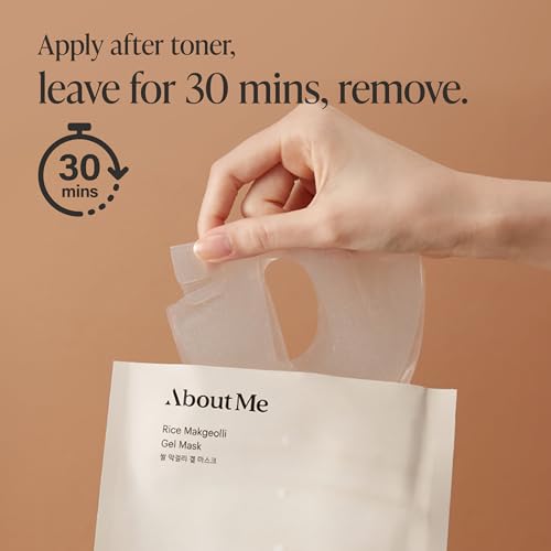 About Me Rice Makgeolli Hydrogel Mask - Real Powder Embedded Gel Sheet, Galactomyces & Niacinamide, Fermented Rice Glass Skin Glow, Non-Drip Vegan Korean Face Mask, Dry Sensitive Skin, 5 Sheets