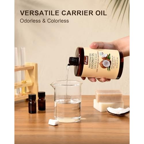 Fractionated Coconut Oil for Skin 16 Oz, 100% Pure & Natural Liquid Coconut Oil, Moisturizer for Hair, Face, Body, Carrier Oil for Essential Oils Mixing, Massage, Hexane Free, Unscented