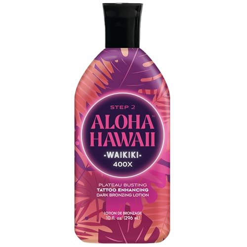 Aloha Hawaii Waikiki Tanning Lotion, Step 2, 400X Plateau-Busting Island Dark Bronzer with Kukui, Carrot Oil & Coconut Hydration, 10 Fl Oz