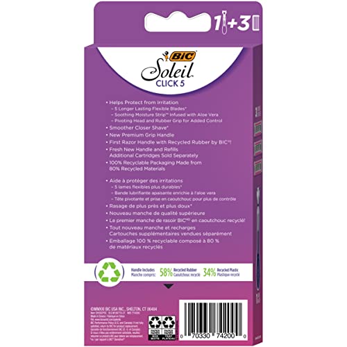 BIC Soleil Click 5 Women's 5-Blade Disposable Razor, 1 Handle and 3 Cartridges (Pack of 3)