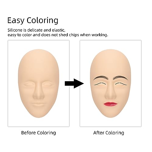 JimKing Tattoo Practice Skin Head, 3pcs Soft Rubber Fake Skin for Permanent Makeup Microblading Eyebrow Lip Eyeliner Tattooing, 1pcs Facial Tattoo Training Skin Support Base
