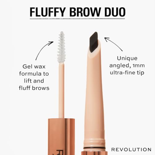 Revolution, Fluffy Brow Filter Duo, 2-in-1 Eyebrow Pencil & Gel, Enhances & Shapes Brows, Vegan & Cruelty Free, Medium Brown, 1 piece