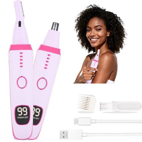 2 in 1 Nose and Ear Hair Trimmer with LED Display, Rechargeable Electric Nasal Hair Clipper for Men & Women, Eyebrow & Facial Hair Removal with Dual-Edge Blades, Easy to Clean