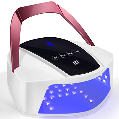 96W Rechargeable UV Light for Nails - Cordless LED Lamp With Portable Handle, Auto Infrared Sensor, 4 Timers - Professional Curing Tool for Gel Polish (White)