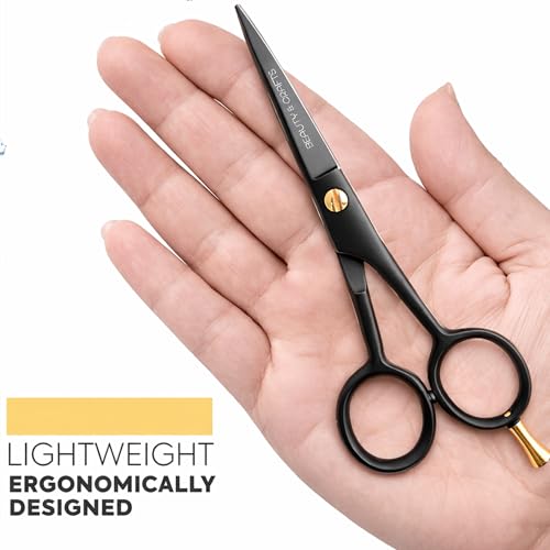 Beauty & Crafts- 5'' German Beard Mustache Scissors - 2 Mustache Comb for Facial Hair with Beautiful Pouch - Beard Trimming Scissors Use for Grooming, Cutting, and Styling of Mustache (Black)
