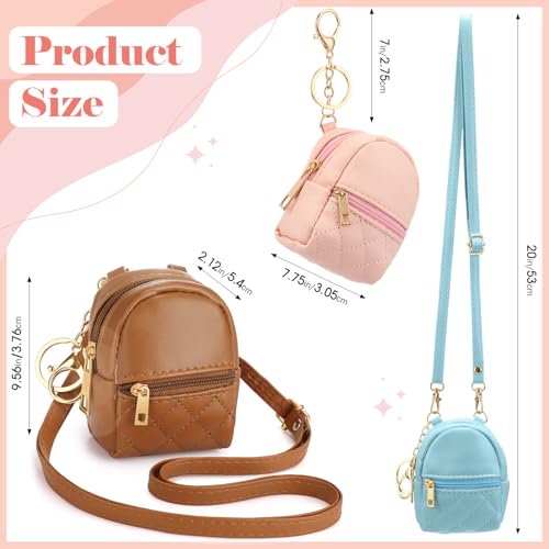 6 Pcs Mini Backpack Keychain Cute Cosmetic Bag for Women PU Leather Makeup Bag Key Pocket Lipstick Bags Card Holder Data Cable Organizer Zipper Pouch with Lanyard Ideal for Gift