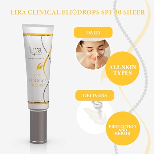 Lira Clinical Eli?Drops SPF 30 Sheer - 1 fl oz - 16% Zinc Oxide Tinted Physical Sunscreen for Face - UVA/UVB/HEV Broad Spectrum & Reef Safe Sunscreen Serum - for All Skin Types