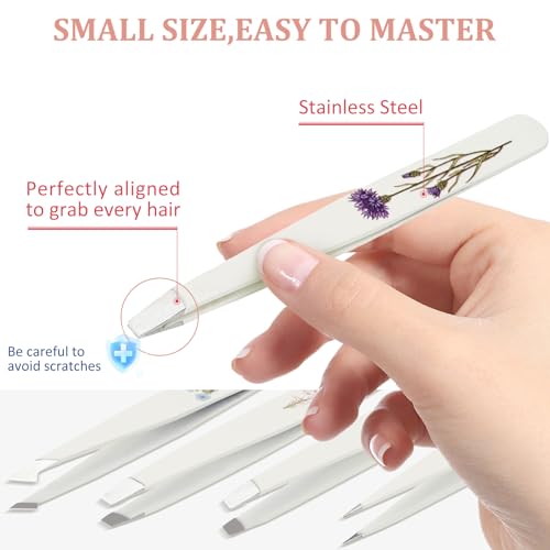 Personalized Tweezers Set for Women Facial Hair in Floral Travel Case, Small Self Care Inspirational Thoughtful Easter Gifts for Her Friend, Eyebrow Ingrown Hair Splinter Removal Grooming Kit