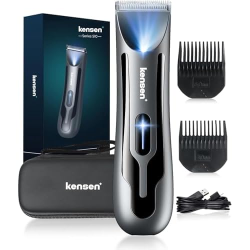 kensen Body Hair Trimmer for Men - Manscape Groin & Pubic Hair Trimmer for Men, Christmas Gift Mens Body Shaver with LED Light Travel Case IPX7 Waterproof Wet Dry Use Rechargeable Ball Shavers (Black)