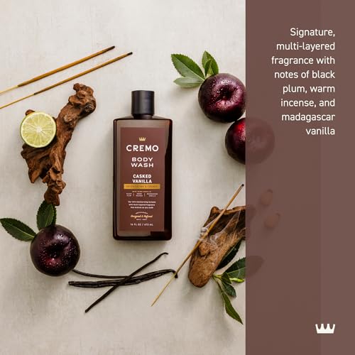 Cremo Body Wash Men, Notes of Black Plum, Warm Incense, and Madagascar Vanilla, Rich-Lathering Casked Vanilla, 16 Fl Oz