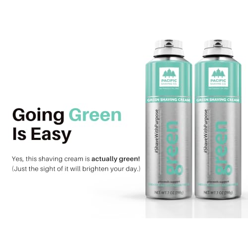 Pacific Shaving Company Green Shaving Cream - Foaming Colorful Shaving Cream - Hydrating, Redness Reducing + Irritation Free Shave Cream (7 Oz)