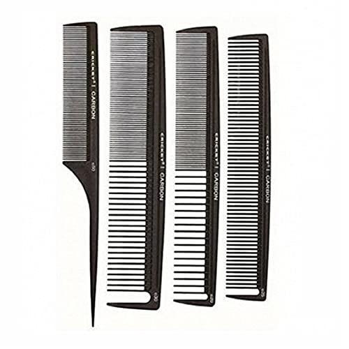 Cricket Professional Hair Stylist Carbon Comb Set ? Anti-Static, Heat-Resistant Carbon Fiber Combs with Seamless Teeth for Smooth Styling, Cutting, and Coloring ? 4-Piece Variety Pack
