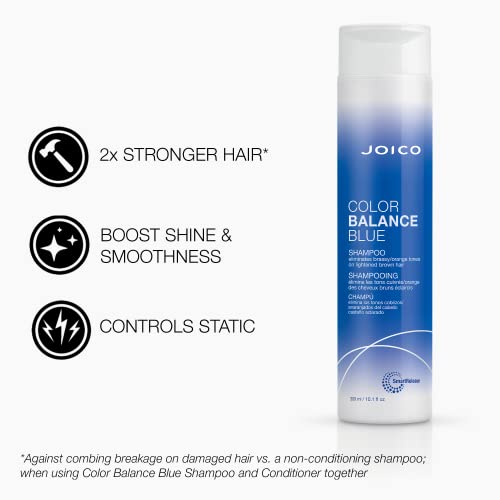 Joico Color Balance Blue Shampoo & Conditioner| For Lightened Brown Hair | Eliminate Brassy Orange Tones | Boost Color Vibrancy | Protect Against UV Radiation | With Rosehip Oil & Green Tea Extract