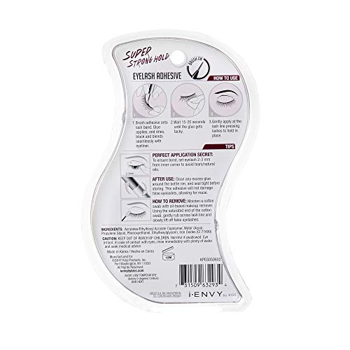 i?ENVY Super Strong Hold Eyelash Adhesive, Waterproof, 48-Hour Long-Lasting Lash Glue, Latex-Free, Hypoallergenic, Quick-Drying with Brush-On Applicator for Strip Lashes (Black, 6 Pack)