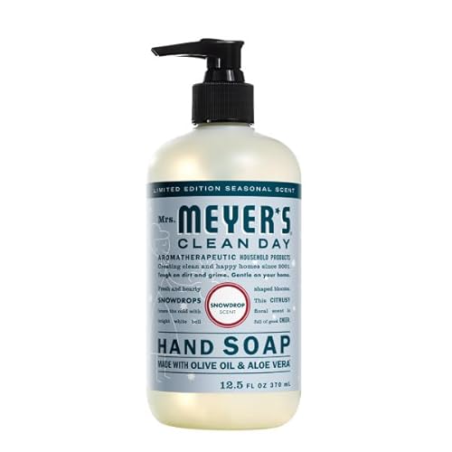 Mrs. MEYER'S Clean Day Snow Drop Scent Variety Pack, Liquid Hand Soap 12.5 OZ, Liquid Dish Soap 16 OZ, Multi-Surface Cleaner 16 OZ, Room Freshener 8 FL OZ, Hand Lotion 12 OZ, 1 CT