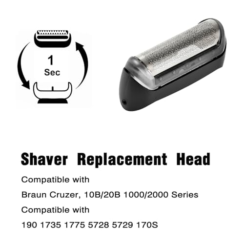10B Foil & Cutter Replacement Head for Braun series 1/cruzer foil & cutter,10B 20B Replacement Head Compatible with Braun Series 1000 2000 Electric Shaver 170 180 190 1715 1735